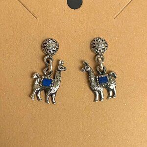 Sterling Silver 925 Southwest Style Llama Alpaca Lapis Dangle Drop Earrings